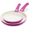 GreenLife Soft Grip Set di padelle in ceramica antiaderente da 18 cm e 26 cm, senza PFAS, lavabili in lavastoviglie, rosa caldo