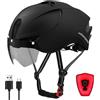 Shinmax Casco Bici,Casco Bici Uomo Donna Casco Bici con Magnetica Visiera,Casco Bici Luce LED di Ricarica USB Casco Bici da Corsa Casco Bici MTB per Ciclismo Skateboarding Snowboard 57-62cm(RC-088)