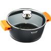 WECOOK! Ecochef Titanio Casseruola Alta, Induzione, Coperchio di Vetro 24cm, Antiaderente QUANTANIUM Ecologico senza PFOA, Alluminio Fuso 5mm Spessore, Maniglie in Silicone, Vitroceramica, Forno