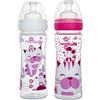 Chicco Neobaby Biberon in Polipropilene Collo Largo con Tettarella in Silicone 250 ml, Rosa, Flusso Regolabile, 2 Mesi +, 1 Pezzo