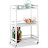 Relaxdays Carrello Cucina con 3 Ripiani, Mobile con Ruote, in bambù, Legno MDF & Acciaio, HxLxP: 80,5x51x30 cm, Bianco