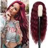 PORSMEER Parrucca da donna rossa vinaccia lunga ricci lunghi per le donne, naturale riga centrale riccioli lunghi rosso scuro capelli rosso scuro anime cosplay Halloween Wigs 28 pollici