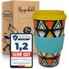 Morgenheld Tazza da Caffè da Asporto Ethno 380ml Porcellana Mug takeaway con tappo in silicone, senza BPA, Coffee-to-go Cup da Viaggio con coperchio, Perfetta per caffè tè e in movimento