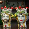 CERAMICHE CALTAGIRONE Teste di moro in ceramica Siciliana Caltagirone Donna-Uomo Frutta H. 28 cm