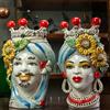 CERAMICHE CALTAGIRONE Teste di moro siciliane in ceramica di Caltagirone Donna-Uomo Girasoli H. 33 cm