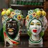 CERAMICHE CALTAGIRONE Teste di moro Siciliane in Ceramica di Caltagirone Donna-Uomo Limoni H. 40 cm