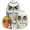 Boerni 5 bambole russe in legno a tema di animali di gufo, bambola matrioska fatta a mano a forma di uovo bambola impilabile in legno per compleanno di bambini, Natale, Capodanno