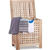 Relaxdays Cesto Portabiancheria, Cesta in Legno, con Sacco e Coperchio, 70 L, HBT: 55,5x52,5x39,5 cm, colore naturale