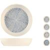H&H Atlas Piatto Fondo in Stoneware, Decori Assortiti, Colore Blu e Bianco, 20cm