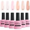 AIMEILI Rubber Base Gel Semipermanente Set per Unghie, Sheer Nude Colore Smalto Elastic Base Rubber Gel UV/LED Soak Off Gel Polish Set 6x10ml - Kit 46