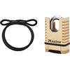 Master Lock 49EURD Cavo con Passanti Acciaio Intrecciato, Nero, 3 m+Master Lock Ottone Massiccio Archetto Chiuso Lucchetto a Combinazione M1177EURD-antiruggine, ultraresistente e Impermeabile
