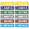 GamesMonkey® - Adesivi Raccolta Differenziata Ricliclo Rifiuti Spazzatura v4 - Impermeabili Lavabili Illustrato - Italiano Inglese - Conformi alla normativa UNI 11686 (20x6 cm, 12 Pezzi)