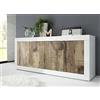 Web Convenienza Madia con 4 Ante Made in Italy - Credenza Contenitore Collezione Basic per Soggiorno Cucina Ingresso Sala da Pranzo Mobile Design moderno originale Bianco Laccato Lucido e Pero
