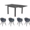 MIlani Home JERRI - set tavolo in alluminio cm 90/180 x 90 x 75 h con 4 Poltrone Dynamo