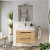 DEGHI Mobile bagno sospeso 80 cm rovere africa con top lavabo bianco lucido e specchio - Maylin