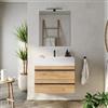 DEGHI Mobile bagno sospeso 80 cm rovere africa con top lavabo bianco lucido e specchio - Jamal