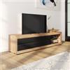 DEGHI Mobile porta tv 181x44h cm in legno rovere savana e nero con mensola in vetro - Sundust