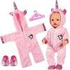 Aolso Vestiti per Bambole per New Born Baby Doll, Abiti per Bambolotti 35-45CM, Pagliaccetti Stampa con Cappello, con 1 Paio di Calzini e 1 Gruccia, Motivo Unicorno Rosa (Bambola Non Inclusa)