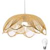 GUANSHAN Lampada a sospensione in bambù intrecciata a forma di fiore Lampadario in bambù naturale Lampada da soffitto a soffitto, Lampadario in stile rurale per sala da pranzo, sala da tè, soggiorno