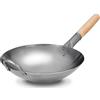 Craft Wok 731W88-12in, Wok tradizionale in acciaio al carbonio martellato a mano, con manico in legno e manico di supporto in acciaio (30,5 cm, fondo rotondo)