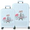 Enso Set Valigia Bonjour Blu 55/70 cm ABS Rigido Chiusura TSA Integrata 116L 7,54 kg 4 Doppie Ruote Bagaglio a Mano