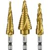 NEIKO 10181A - Set di 3 punte per trapano a gradino, scanalate a spirale per una foratura più veloce, punte a gradino per acciaio inossidabile, metallo, legno, plastica, punte coniche Unibit con 31