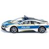 siku 2302, Auto della polizia BMW i8, Metallo e Plastica, 1:50, Blu e Argento, Portiere ad ali di gabbiano apribili, Ruote in gomma sostituibili