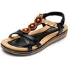 DREAM PAIRS Sandali Piatti Bohémien Scarpe da Spiaggia Casual Comode Estive da Donna con Strass Design con Cinturino NERO SDFS2335W-E Taglia 38 (EUR)