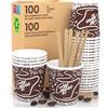 Baciato Caffè 100 Bicchierini in Carta per caffè 65ml BrownCUP Bicchieri Ecologici Biodegradabili e Monouso Piccoli Asporto Bevande Calde + 100 Palettine in legno di Betulla
