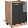 Vicco Mobiletto base cucina R-line, Antracite lucido/Quercia dorata, 60 cm senza piano di lavoro