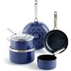 Blue Diamond Cookware Diamante Infuso Ceramica Antiaderente Set 7 Pezzi Pentole e Padelle, Induzione, include Padella, Casseruola e Pentola, senza PFAS, Forno e Lavastoviglie, Blu