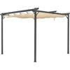 Hortan Gazebo Pergola 3 x 3 Metri Con Telo Impermeabile Richiudibile E Struttura Quadrata In Acciaio Inossidabile Ad Alta Densità, Per Arredo Giardino, Terrazzo e Attività Commerciale Beige