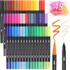 Owelth Brush Pen Lettering, 48 Colori Pennarelli Doppia Punta Fine 0,4 mm e 1-2mm Punta Pennello, Penne da Colorare ad Acquerello per Adulti Bullet Journal, Libri da Colorare, Mandala, Disegnare a Scuola
