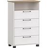 Schildmeyer Jelda - Cassettiera in legno bianco opaco/rovere con decorazione rustica, 62,4 x 34,1 x 102 cm