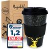 Morgenheld Tazza da Caffè da Asporto Deer 380ml Porcellana Mug takeaway con tappo in silicone, senza BPA, Coffee-to-go Cup da Viaggio con coperchio, Perfetta per caffè tè e in movimento