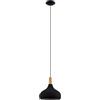 Eglo lampada a sospensione Sabinar, lampada sospesa per soggiorno e sala | da pranzo, FSC100HB, illuminazione da sala da pranzo in metallo nero e legno naturale, E27, Ø 28 cm