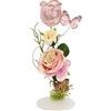 Flair Flower Portacandele in metallo con vetro e candela tealight con fiori e farfalla, portacandele da tavolo, portacandela antivento, decorazione romantica, decorazione per matrimonio