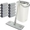 ASelected Set di mocio piatto e secchio, mocio a mani libere, con 10 panni in microfibra riutilizzabili e manico lungo 123 cm, manico in microfibra per piastrelle, marmo, legno duro
