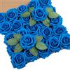 DuHouse 25 rose artificiali con gambi di fiori in schiuma al tatto vero e proprio per bouquet di nozze, baby shower, centrotavola per decorazioni floreali per feste (blu reale)