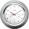 Mebus Funk-Wanduhr mit Thermometer und Hygrometer/silberner Rahmen/weißes Zifferblatt / 24cm Durchmesser/Rund/Modell: 19454 / Farbe: Silber, Weiß