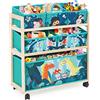 HOMCENT Organizer Per Giocattoli Per Bambini Con 6 Contenitori E Ruote,Scaffale Per Giocattoli (Dinosauro)