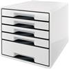 Leitz WOW Cube Cassettiera a 5 Cassetti, Organizer per Riporre Documenti, Cataloghi e Riviste in Formato A4, Adatta per Casa e Ufficio, Bianco e Nero, 52531001