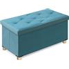 BRIAN & DANY Panca Contenitore Pieghevole, Pouf Contenitore Rettangolare con Gambe, Puff Poggiapiedi in Velluto Cassapanca Camera da Letto, 76 x 38 x 38 cm, Verde