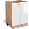 Vicco Mobiletto base cucina R-line, Bianco lucido/Quercia dorata, 60 cm senza piano di lavoro