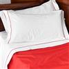 Manifattura Tessile Lenzuola Cotone Egiziano Bianco con Bacchetta Ricamata - Rosso, 180x200 Matrimoniale Kingsize