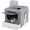 BingoPaw Cassetto per lettiera per gatti chiuso: casa di toilette gatto XXL, grande cassa, gatti chiusa, facile da pulire con paletta e spazzola per massaggio, 43 x 40,5 x 37,5 cm