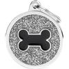 MyFamily Medaglietta Shine per Cani Personalizzabile Cerchio Grande Glitter Grigio Osso Nero