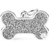 MyFamily Medaglietta Shine per Cani Personalizzabile Osso Glitter Grigio, xl