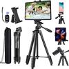 Peastrex Supporto treppiede per tablet 60 pollici con otturatore remoto per iPad Pro Air Mini 12.9 11 10.5 Surface Galaxy Tab, iPhone, 3,5 a 13,5 pollici telefoni Tablet, registrazione video, fotocamera