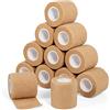 Sagafly 12 Rotoli Benda Elastica Coesiva 5cm Autoadesivo Benda (Beige) | Bendaggio Adesiva Coesiva Nastro Bendaggio Sportivo Non Tessuto Salvapelle Fasciature per Mani, Piedi, Ginocchia, Braccia